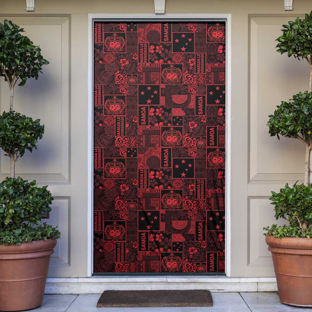 Dark Samoa Manuia Le Kerisimasi Door Cover Pacific Patchwork Xmas Vibes - Polynesian Pride
