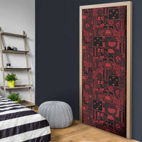 Dark Samoa Manuia Le Kerisimasi Door Cover Pacific Patchwork Xmas Vibes - Polynesian Pride