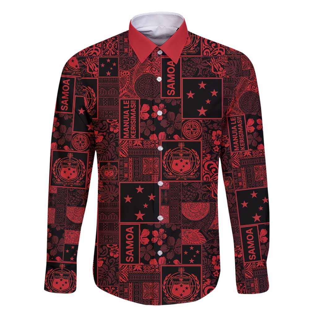 Dark Samoa Manuia Le Kerisimasi Family Matching Long Sleeve Bodycon Dress and Hawaiian Shirt Pacific Patchwork Xmas Vibes - Polynesian Pride