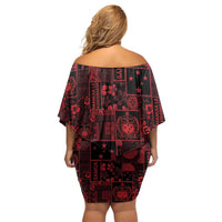 Dark Samoa Manuia Le Kerisimasi Family Matching Off Shoulder Short Dress and Hawaiian Shirt Pacific Patchwork Xmas Vibes - Polynesian Pride