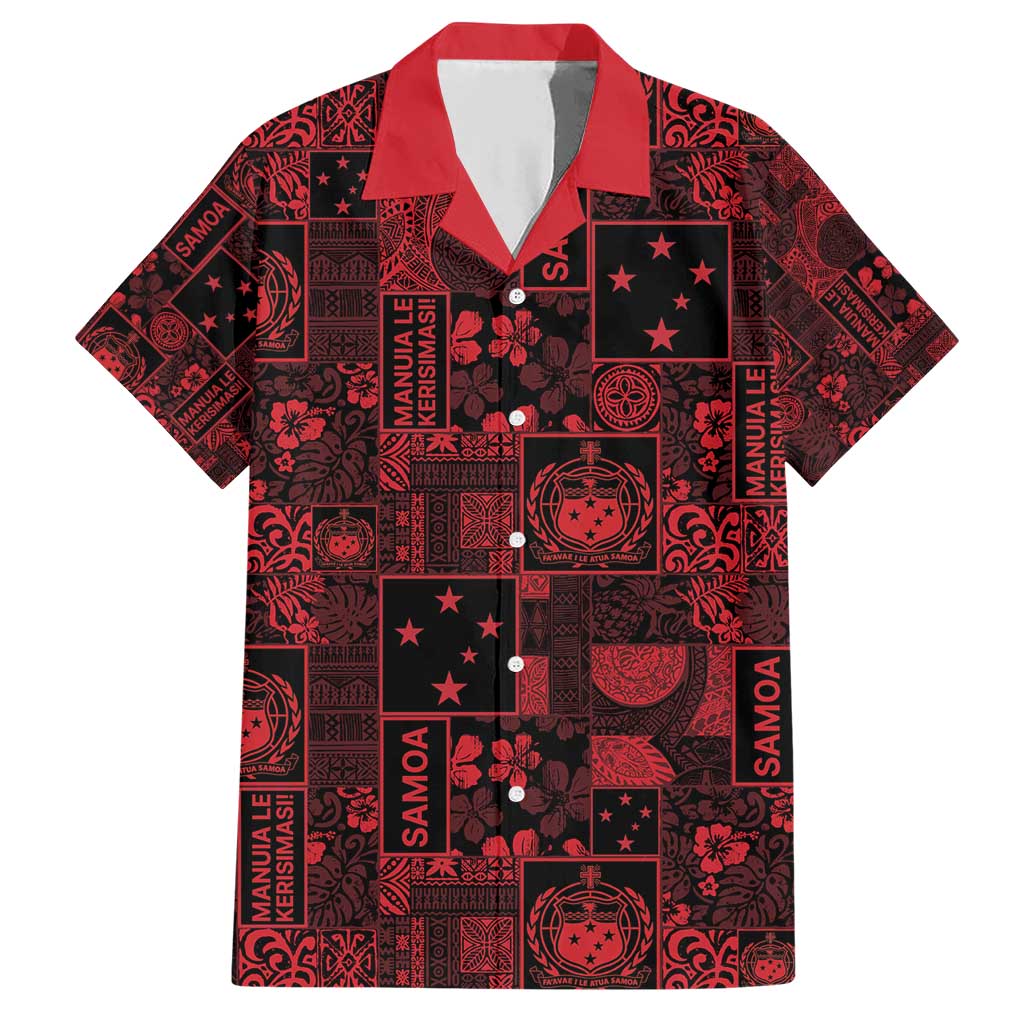 Dark Samoa Manuia Le Kerisimasi Family Matching Short Sleeve Bodycon Dress and Hawaiian Shirt Pacific Patchwork Xmas Vibes - Polynesian Pride