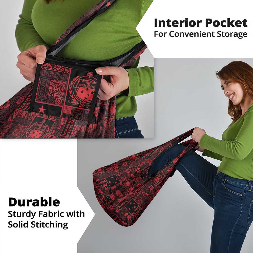 Dark Samoa Manuia Le Kerisimasi Grocery Bag Pacific Patchwork Xmas Vibes - Polynesian Pride