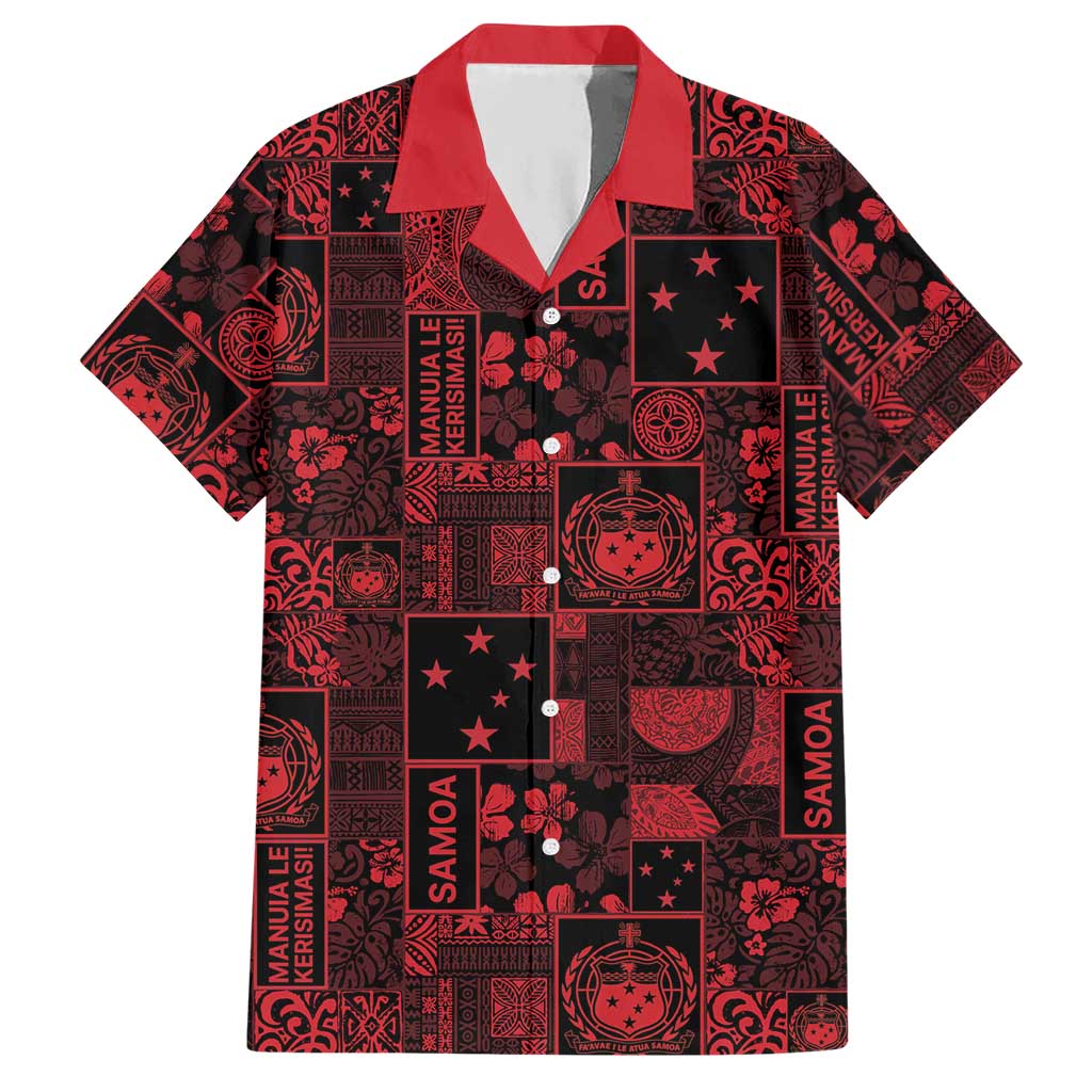 Dark Samoa Manuia Le Kerisimasi Hawaiian Shirt Pacific Patchwork Xmas Vibes LT9 Red - Polynesian Pride