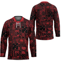 Dark Samoa Manuia Le Kerisimasi Hockey Jersey Pacific Patchwork Xmas Vibes - Polynesian Pride