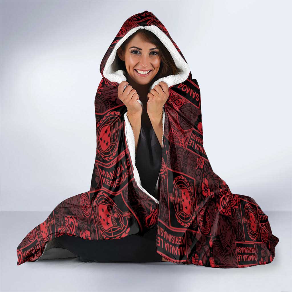 Dark Samoa Manuia Le Kerisimasi Hooded Blanket Pacific Patchwork Xmas Vibes LT9 - Polynesian Pride
