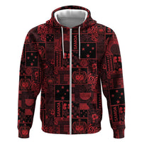 Dark Samoa Manuia Le Kerisimasi Hoodie Pacific Patchwork Xmas Vibes LT9 Zip Hoodie Red - Polynesian Pride