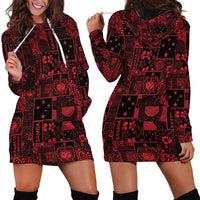Dark Samoa Manuia Le Kerisimasi Hoodie Dress Pacific Patchwork Xmas Vibes - Polynesian Pride