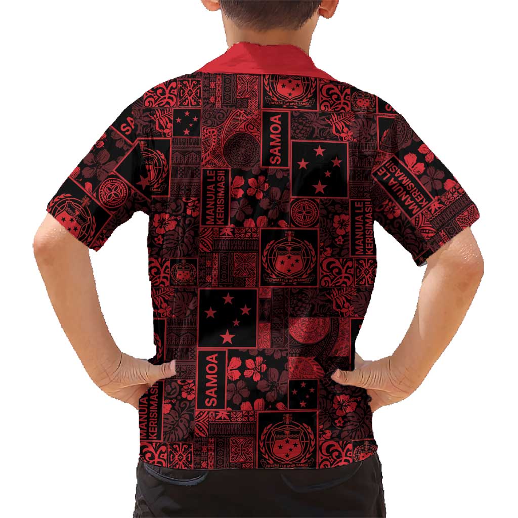 Dark Samoa Manuia Le Kerisimasi Kid Hawaiian Shirt Pacific Patchwork Xmas Vibes LT9 - Polynesian Pride