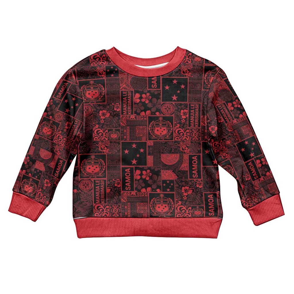 Dark Samoa Manuia Le Kerisimasi Kid Ugly Christmas Sweater Pacific Patchwork Xmas Vibes LT9 Kid Red - Polynesian Pride