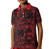 Dark Samoa Manuia Le Kerisimasi Kid Polo Shirt Pacific Patchwork Xmas Vibes LT9 Kid Red - Polynesian Pride