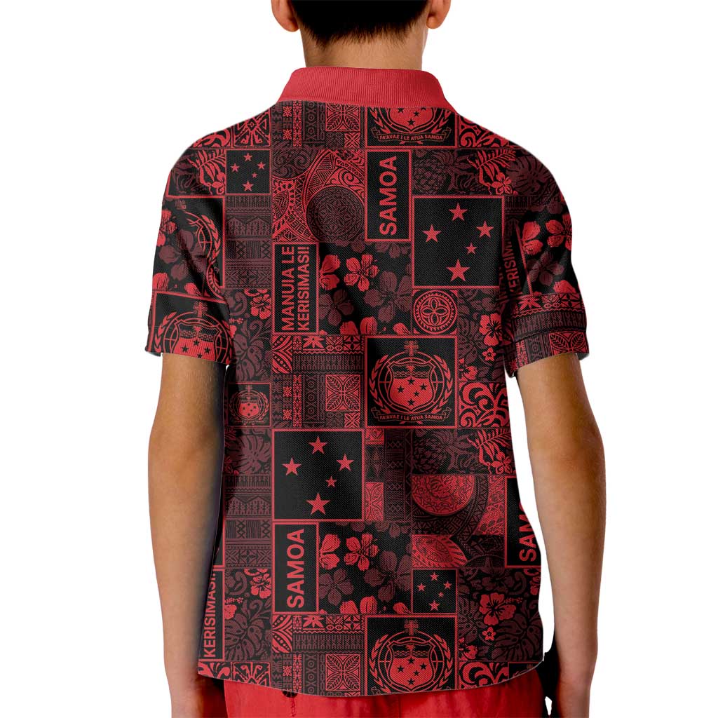 Dark Samoa Manuia Le Kerisimasi Kid Polo Shirt Pacific Patchwork Xmas Vibes LT9 - Polynesian Pride