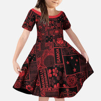 Dark Samoa Manuia Le Kerisimasi Kid Short Sleeve Dress Pacific Patchwork Xmas Vibes LT9 KID Red - Polynesian Pride
