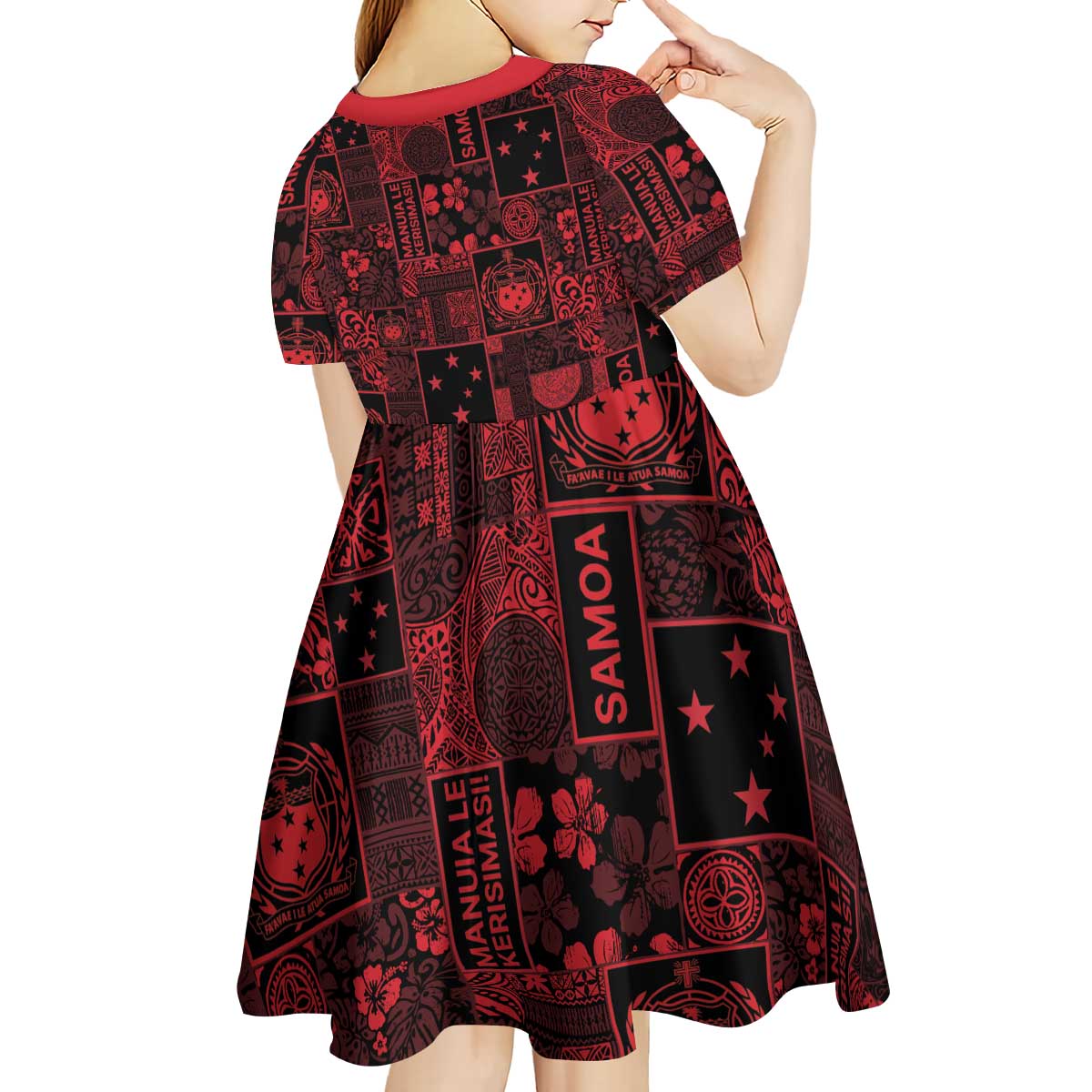 Dark Samoa Manuia Le Kerisimasi Kid Short Sleeve Dress Pacific Patchwork Xmas Vibes LT9 - Polynesian Pride