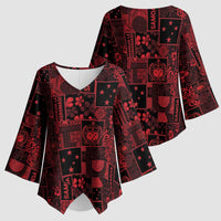 Dark Samoa Manuia Le Kerisimasi Kimono Sleeve Blouse Pacific Patchwork Xmas Vibes LT9 - Polynesian Pride