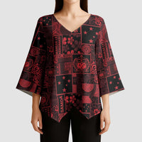 Dark Samoa Manuia Le Kerisimasi Kimono Sleeve Blouse Pacific Patchwork Xmas Vibes LT9 - Polynesian Pride