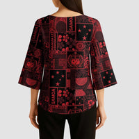 Dark Samoa Manuia Le Kerisimasi Kimono Sleeve Blouse Pacific Patchwork Xmas Vibes LT9 - Polynesian Pride