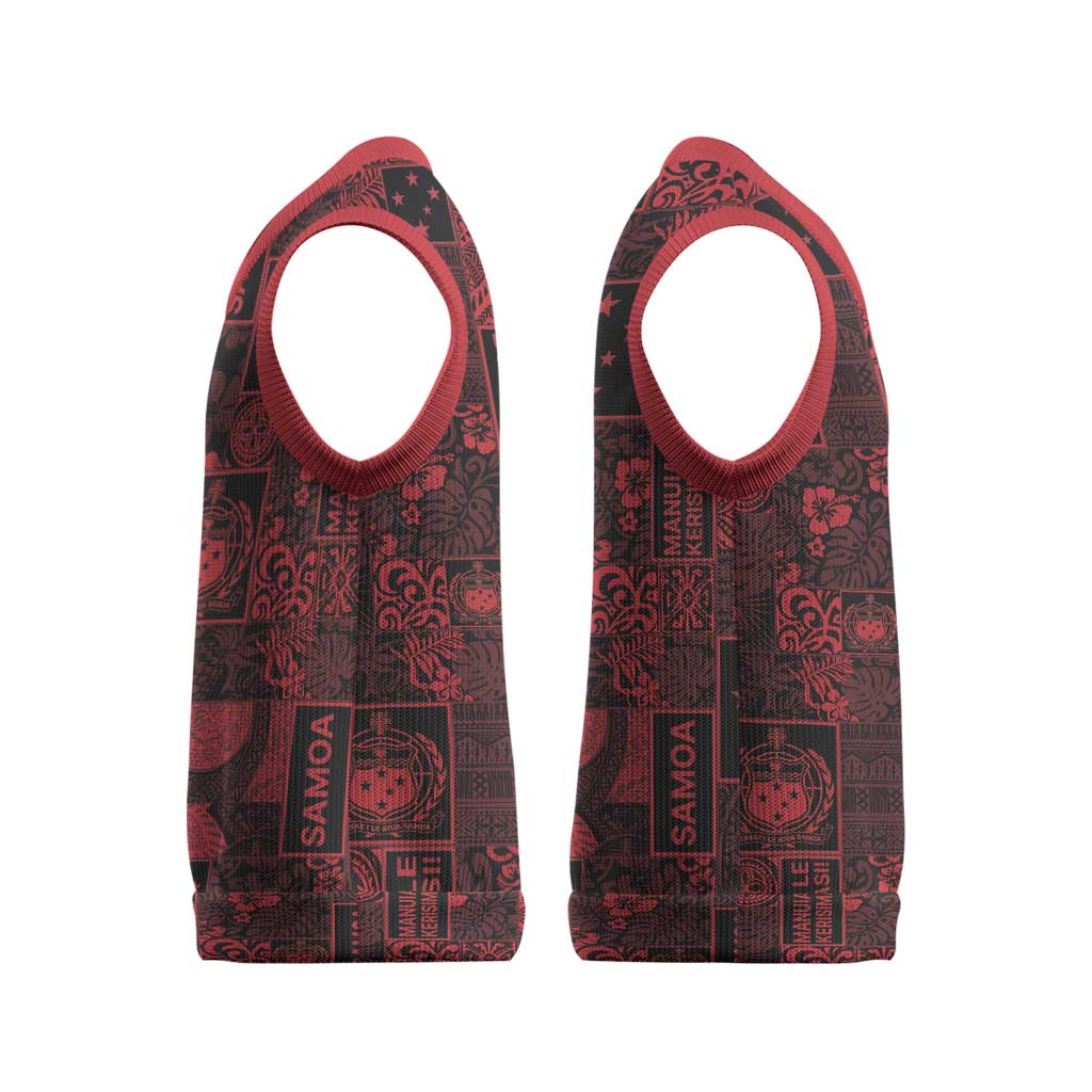 Dark Samoa Manuia Le Kerisimasi Christmas Knitted V-Neck Vest Pacific Patchwork Xmas Vibes LT9 - Polynesian Pride