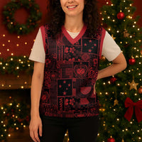 Dark Samoa Manuia Le Kerisimasi Christmas Knitted V-Neck Vest Pacific Patchwork Xmas Vibes LT9 - Polynesian Pride