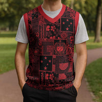 Dark Samoa Manuia Le Kerisimasi Christmas Knitted V-Neck Vest Pacific Patchwork Xmas Vibes LT9 - Polynesian Pride