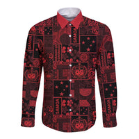 Dark Samoa Manuia Le Kerisimasi Long Sleeve Button Shirt Pacific Patchwork Xmas Vibes LT9 Unisex Red - Polynesian Pride