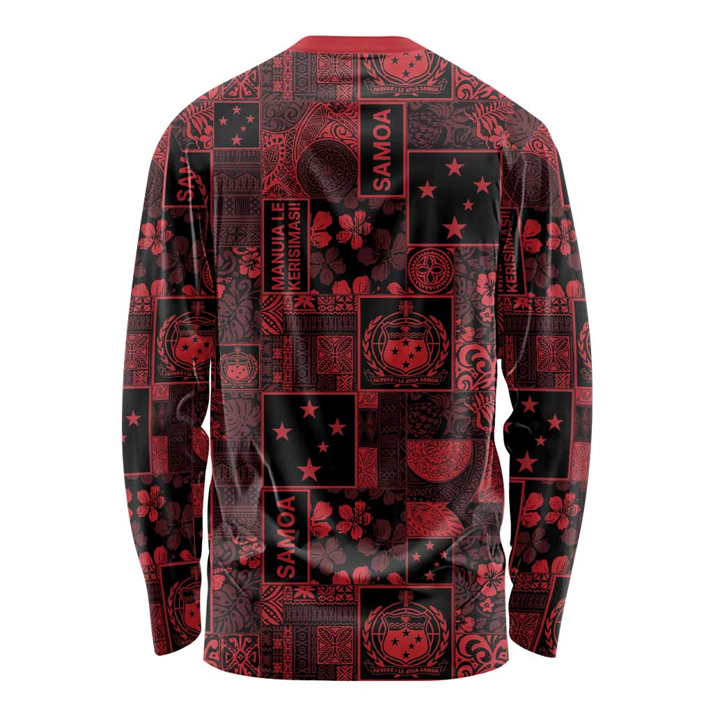 Dark Samoa Manuia Le Kerisimasi Long Sleeve Shirt Pacific Patchwork Xmas Vibes LT9 - Polynesian Pride