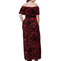 Dark Samoa Manuia Le Kerisimasi Off Shoulder Maxi Dress Pacific Patchwork Xmas Vibes - Polynesian Pride