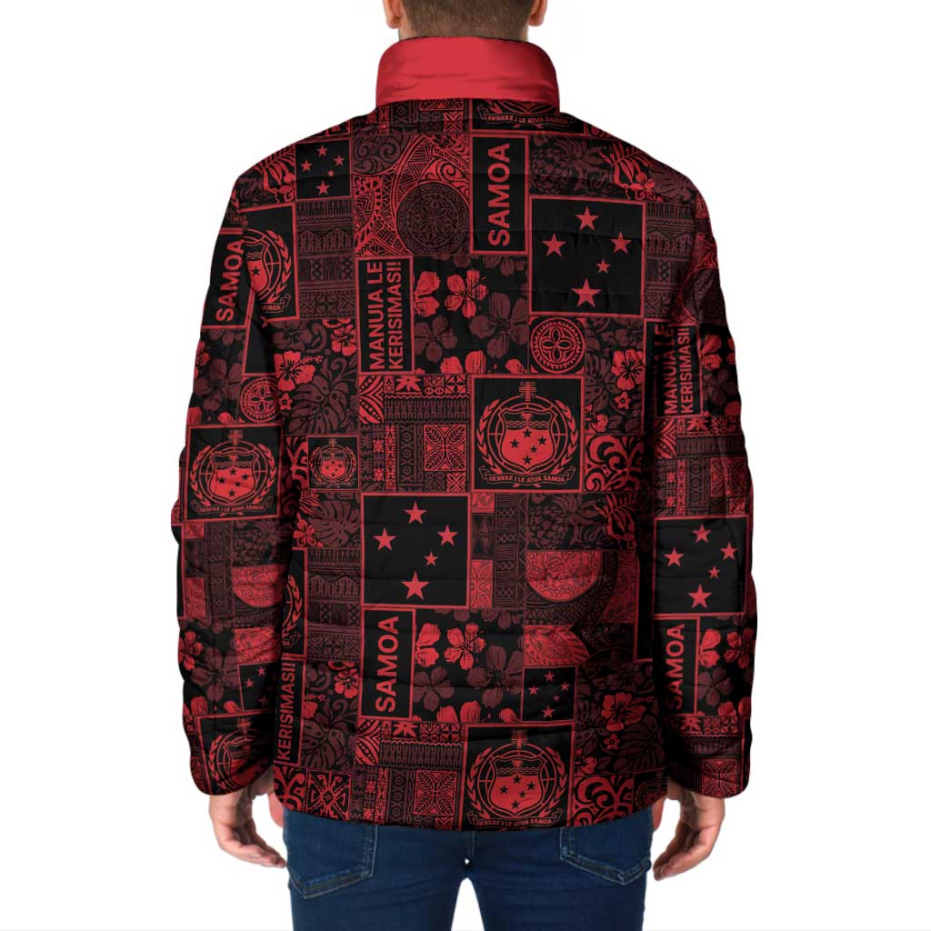 Dark Samoa Manuia Le Kerisimasi Padded Jacket Pacific Patchwork Xmas Vibes LT9 - Polynesian Pride