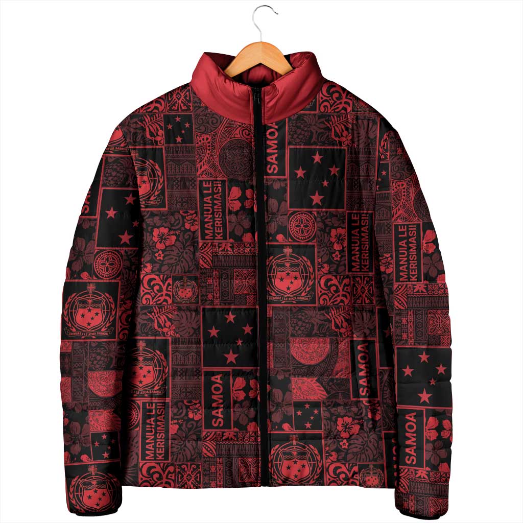Dark Samoa Manuia Le Kerisimasi Padded Jacket Pacific Patchwork Xmas Vibes LT9 - Polynesian Pride