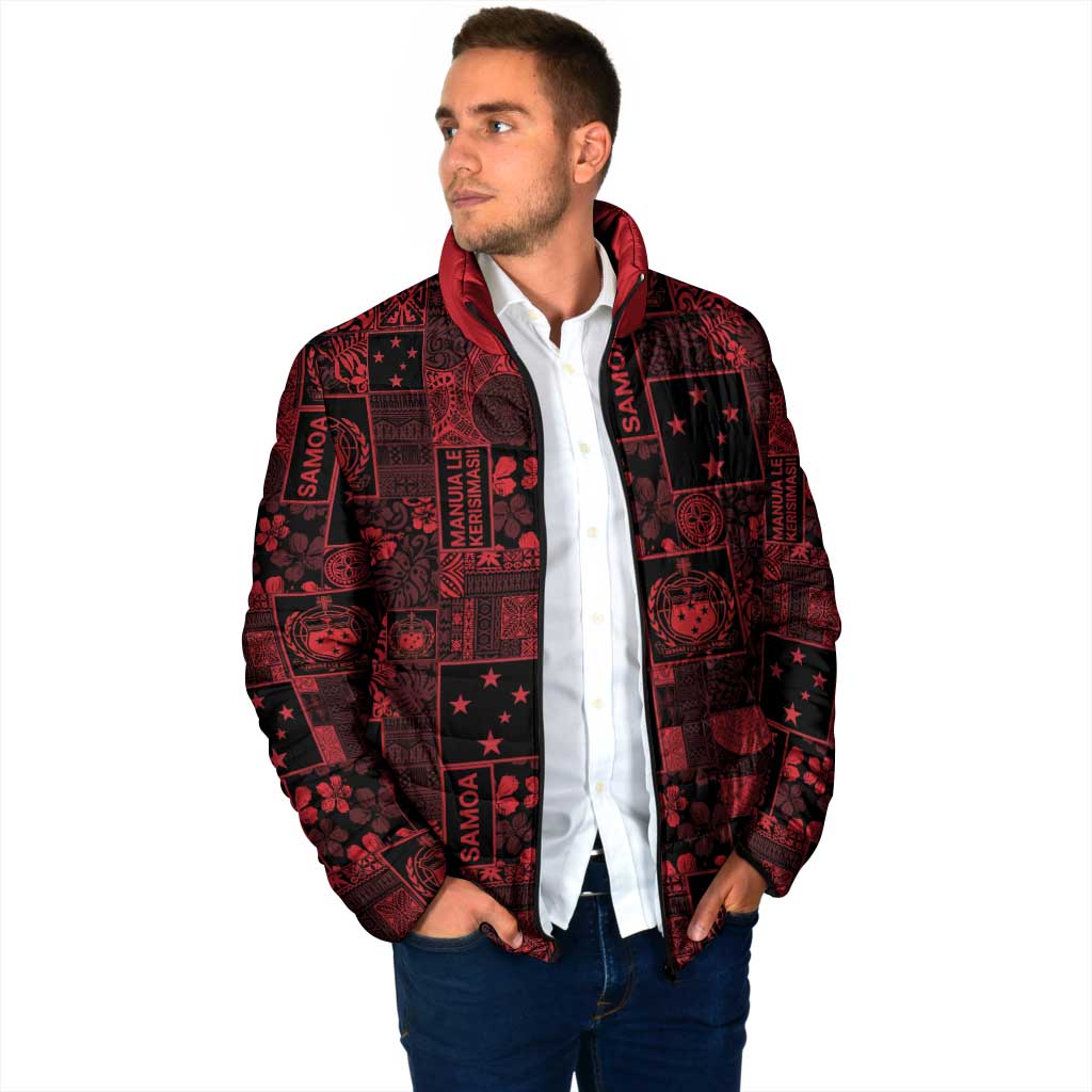 Dark Samoa Manuia Le Kerisimasi Padded Jacket Pacific Patchwork Xmas Vibes LT9 - Polynesian Pride