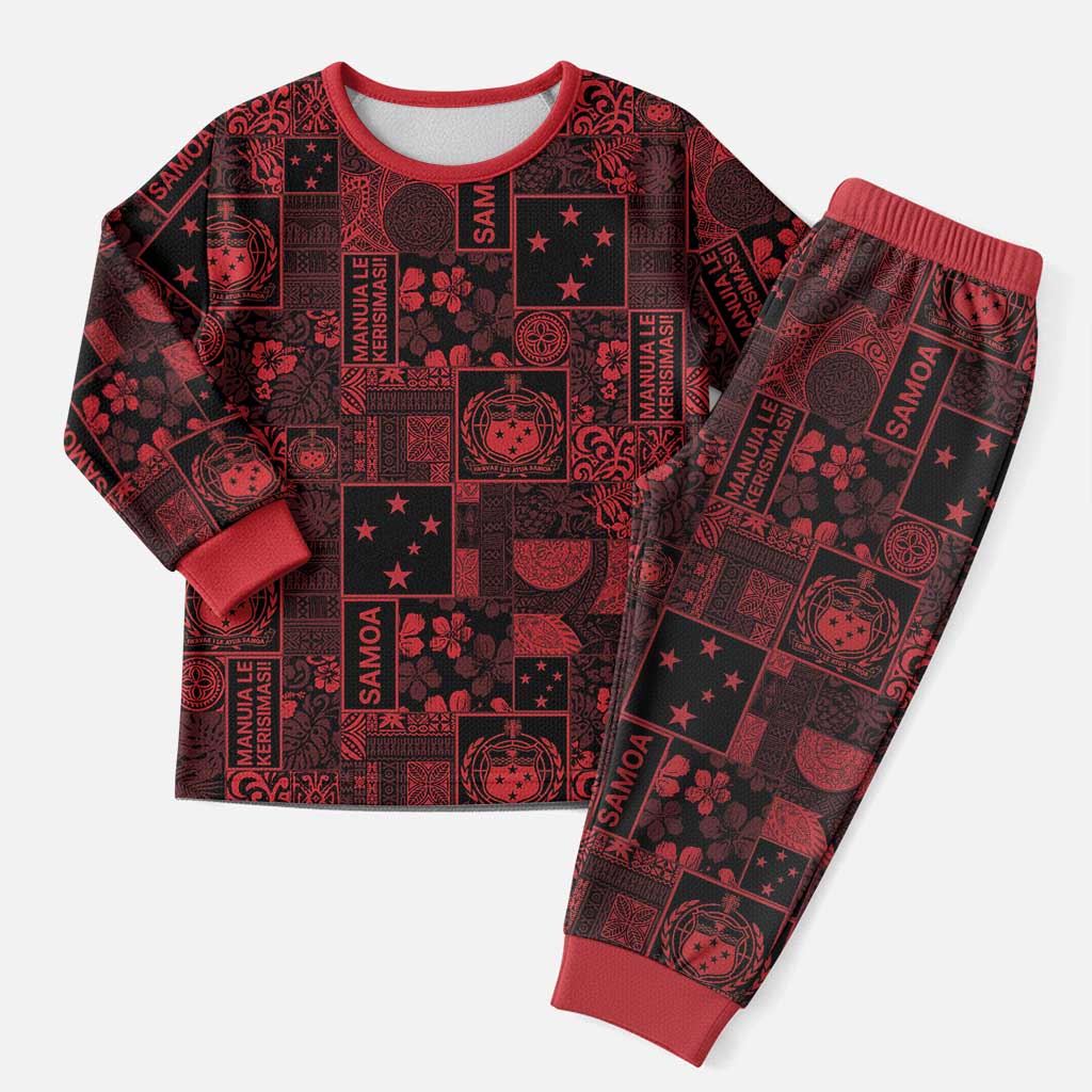 Dark Samoa Manuia Le Kerisimasi Christmas Pajama Set Pacific Patchwork Xmas Vibes LT9 Men Red - Polynesian Pride