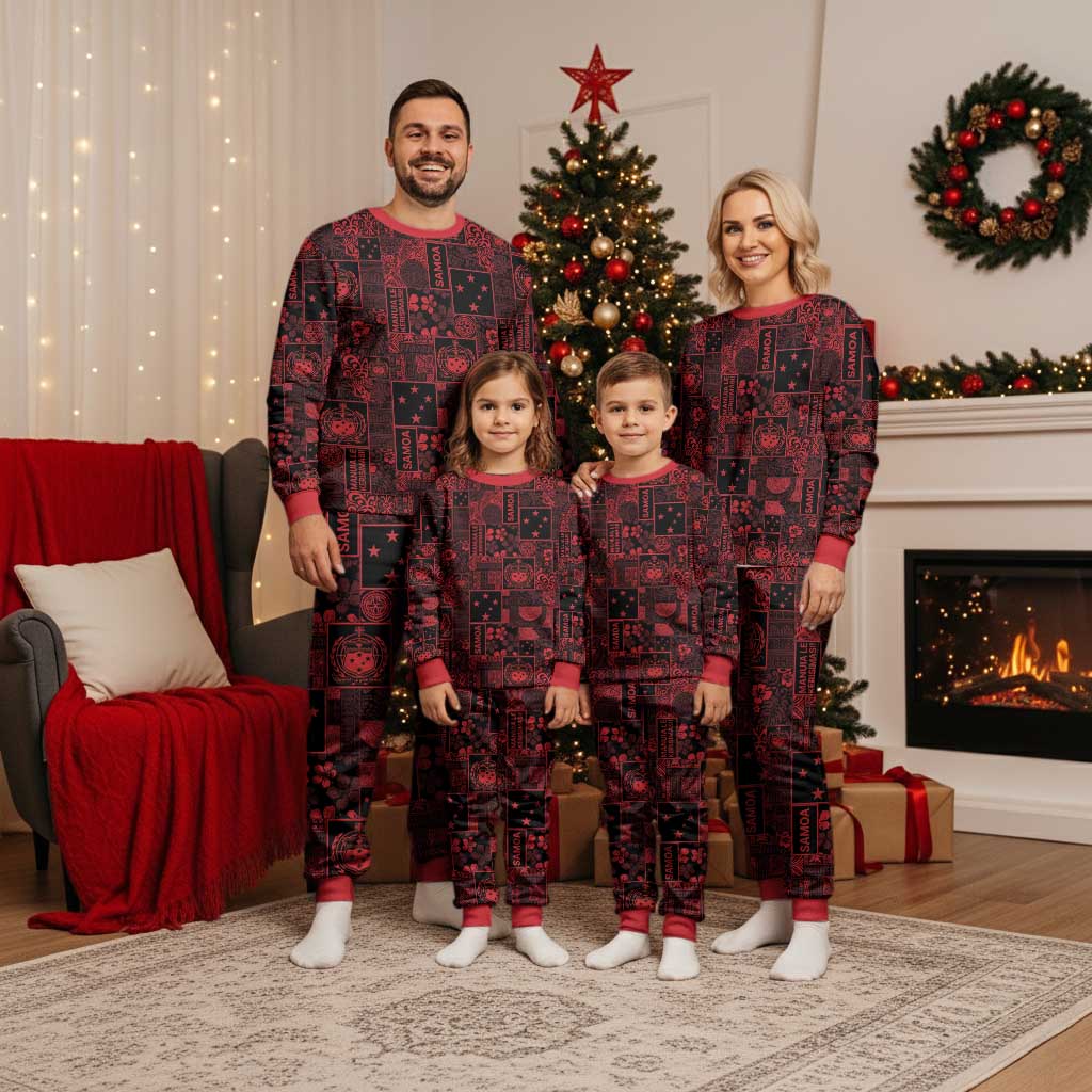 Dark Samoa Manuia Le Kerisimasi Christmas Pajama Set Pacific Patchwork Xmas Vibes LT9 - Polynesian Pride