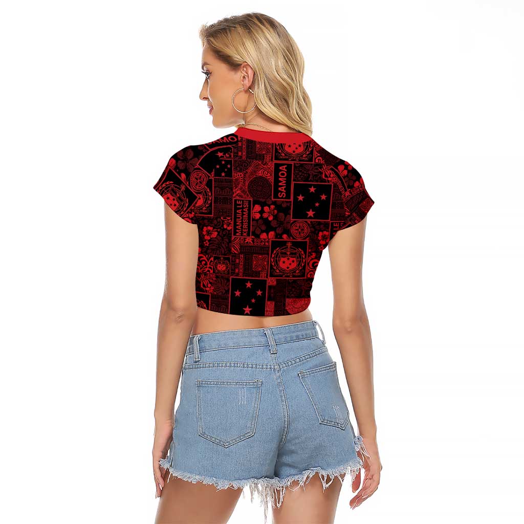 Dark Samoa Manuia Le Kerisimasi Raglan Cropped T Shirt Pacific Patchwork Xmas Vibes LT9 - Polynesian Pride