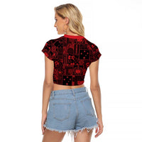 Dark Samoa Manuia Le Kerisimasi Raglan Cropped T Shirt Pacific Patchwork Xmas Vibes LT9 - Polynesian Pride
