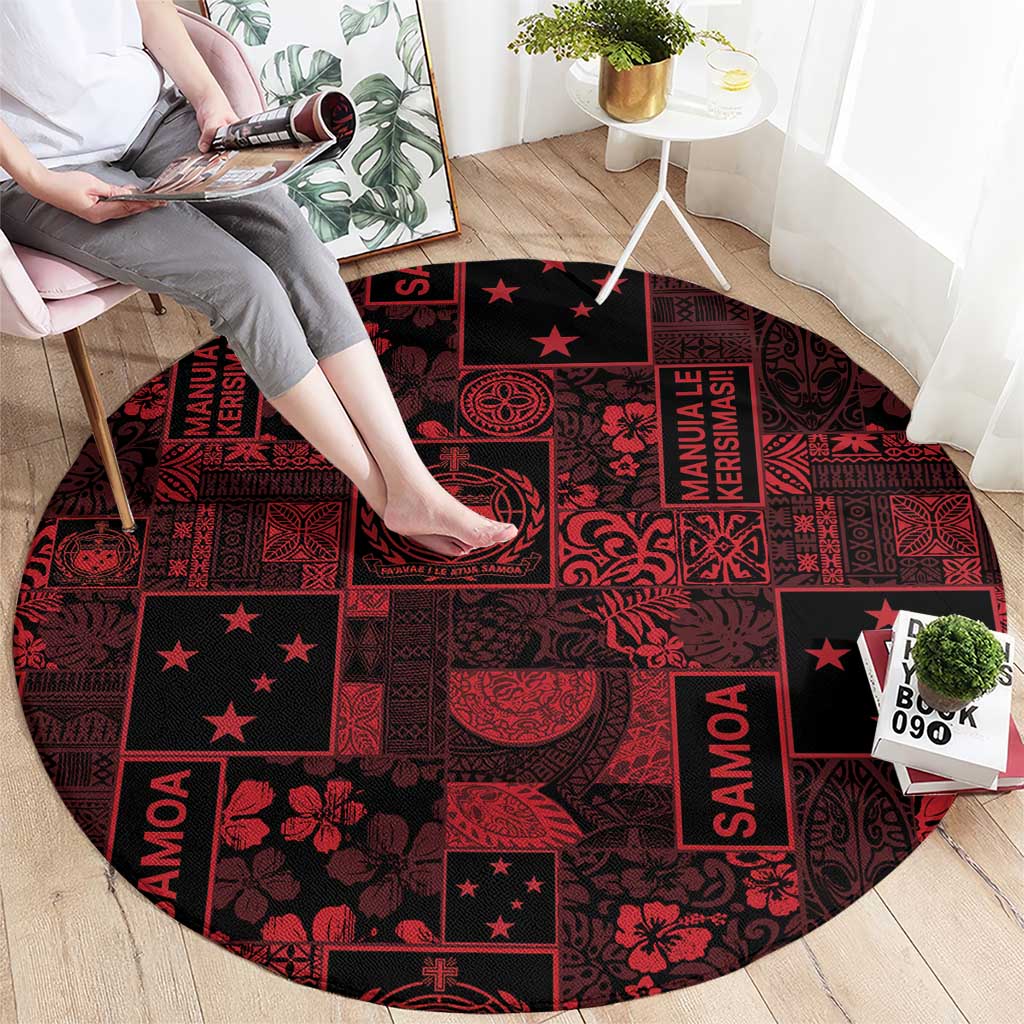 Dark Samoa Manuia Le Kerisimasi Round Carpet Pacific Patchwork Xmas Vibes - Polynesian Pride