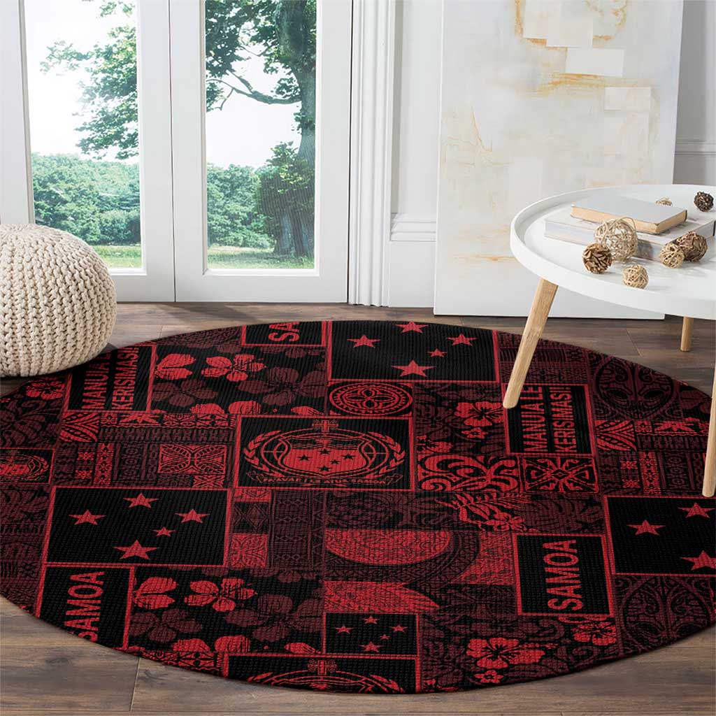 Dark Samoa Manuia Le Kerisimasi Round Carpet Pacific Patchwork Xmas Vibes - Polynesian Pride