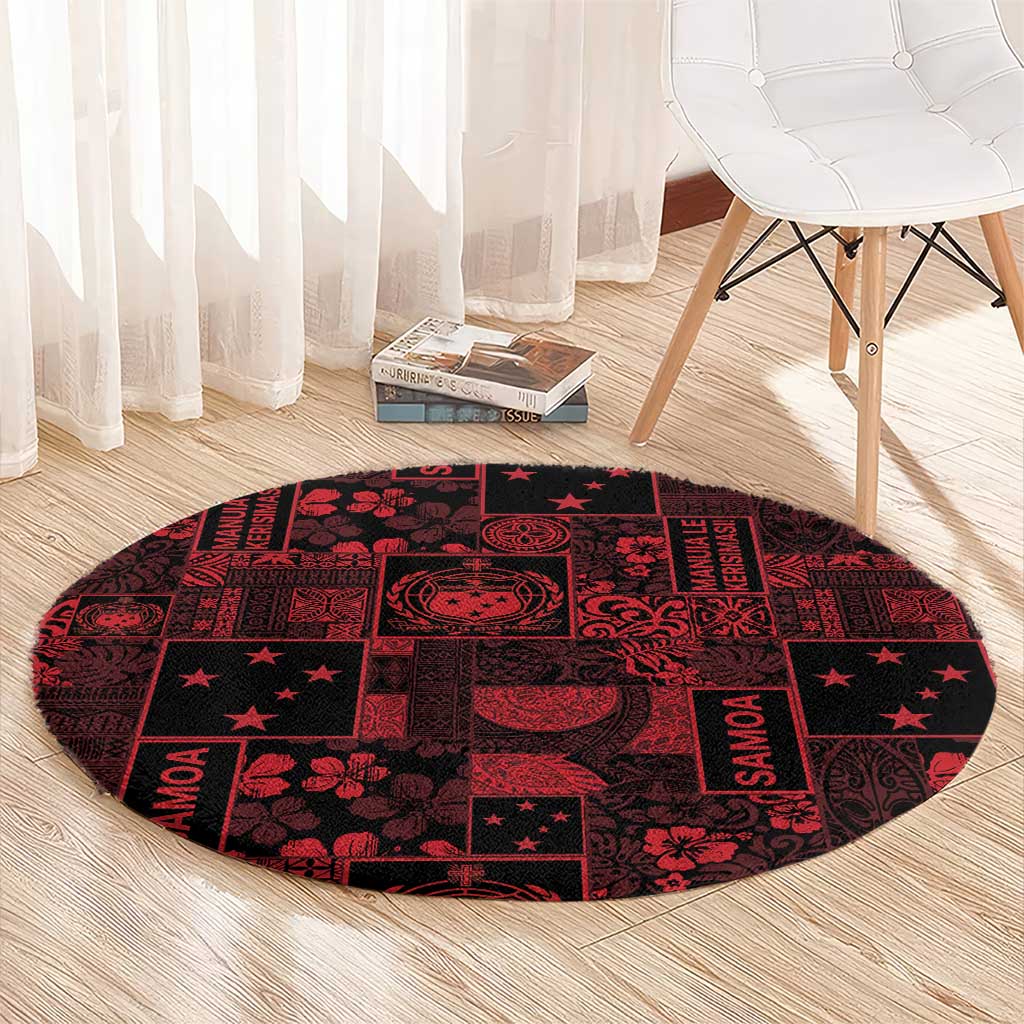 Dark Samoa Manuia Le Kerisimasi Round Carpet Pacific Patchwork Xmas Vibes - Polynesian Pride