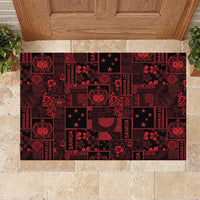 Dark Samoa Manuia Le Kerisimasi Rubber Doormat Pacific Patchwork Xmas Vibes LT9 Red - Polynesian Pride