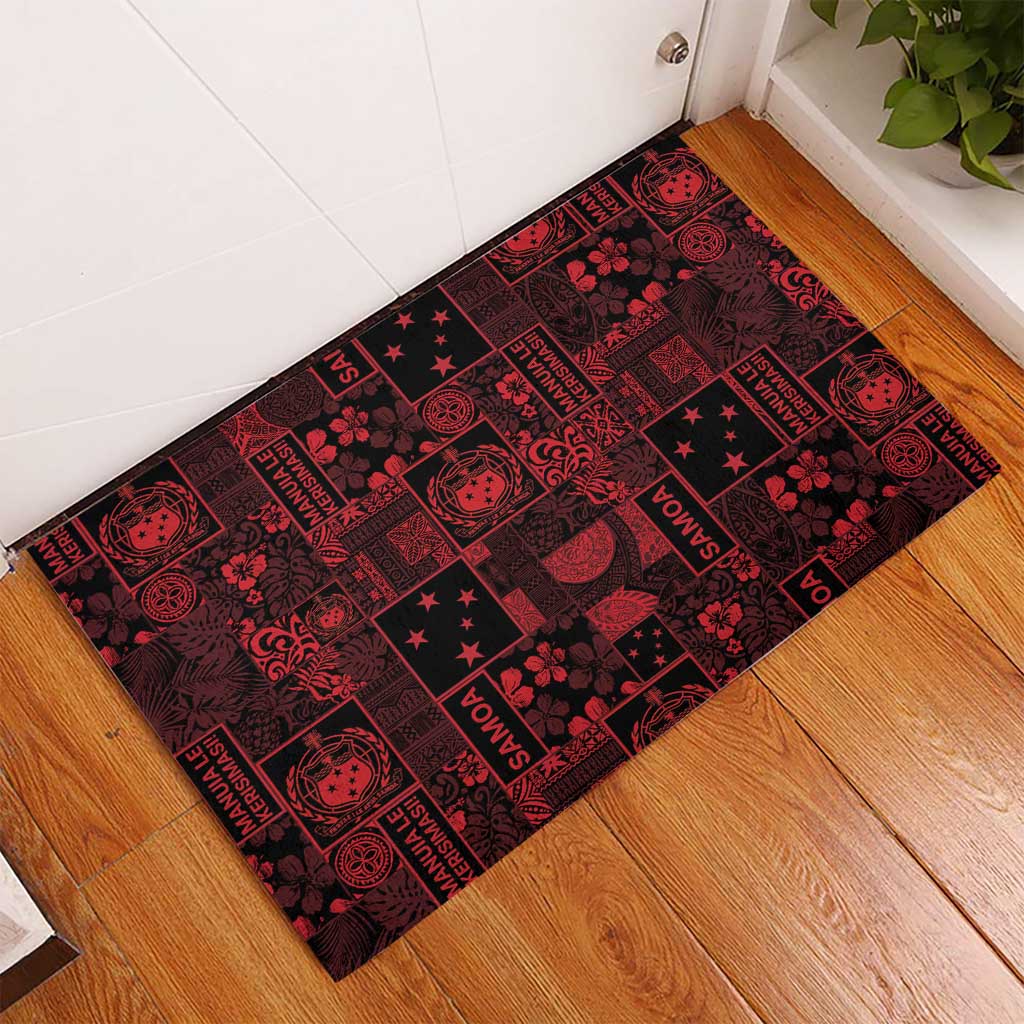 Dark Samoa Manuia Le Kerisimasi Rubber Doormat Pacific Patchwork Xmas Vibes LT9 - Polynesian Pride