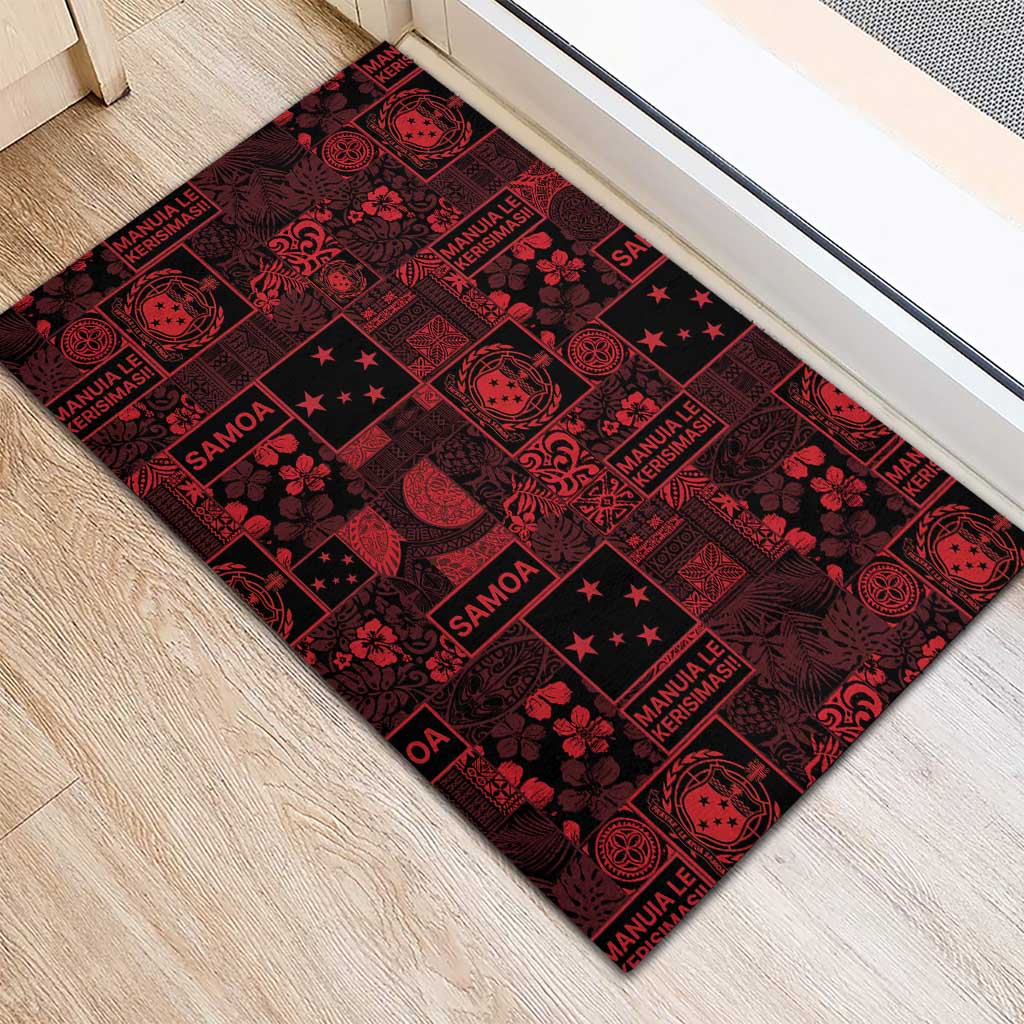 Dark Samoa Manuia Le Kerisimasi Rubber Doormat Pacific Patchwork Xmas Vibes LT9 - Polynesian Pride