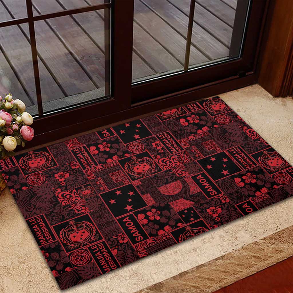 Dark Samoa Manuia Le Kerisimasi Rubber Doormat Pacific Patchwork Xmas Vibes LT9 - Polynesian Pride