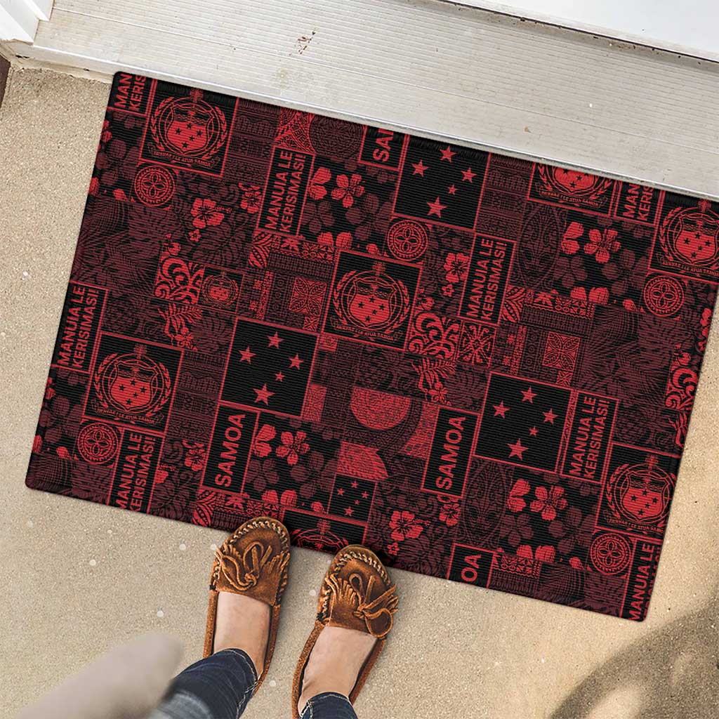 Dark Samoa Manuia Le Kerisimasi Rubber Doormat Pacific Patchwork Xmas Vibes LT9 - Polynesian Pride