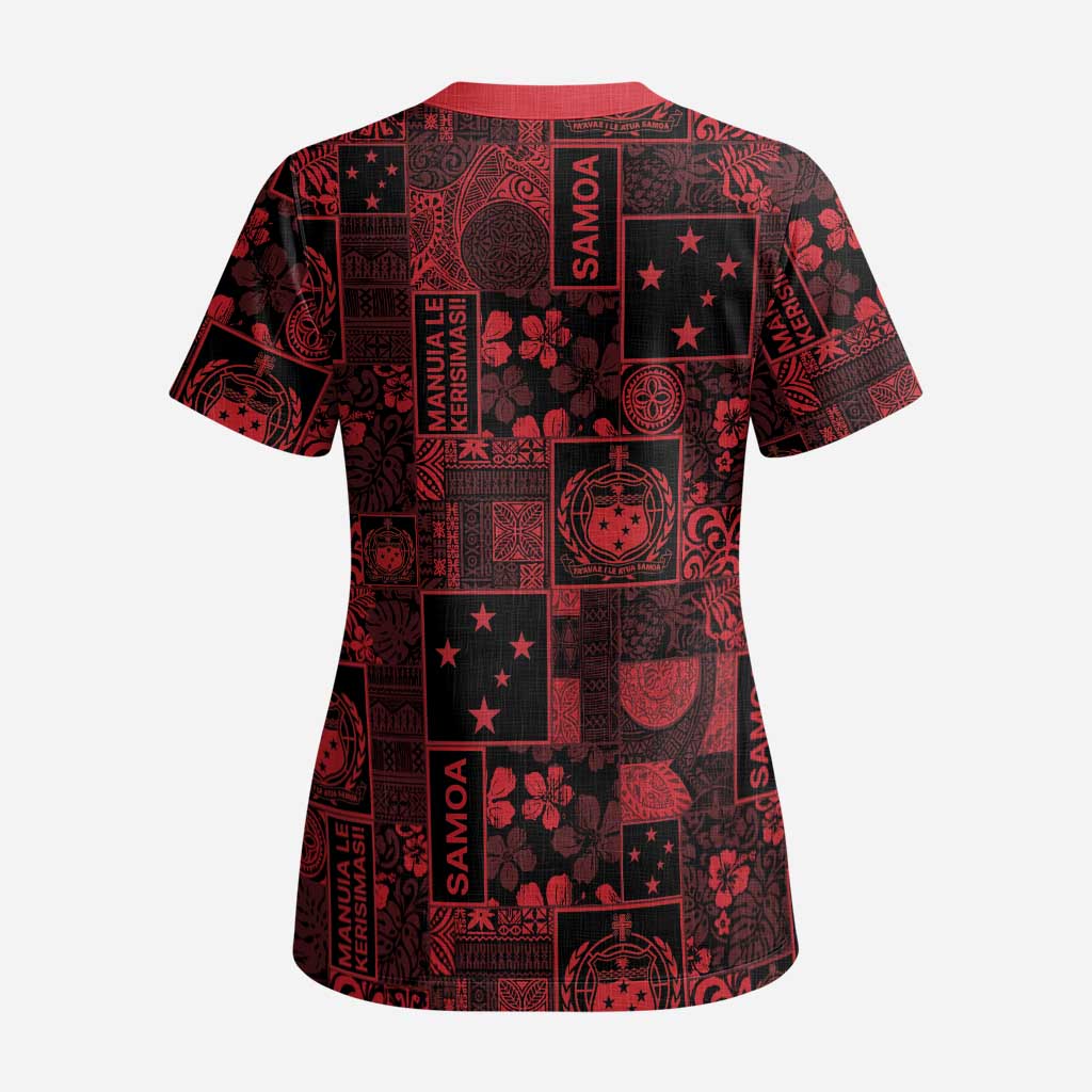Dark Samoa Manuia Le Kerisimasi Scrub Top Pacific Patchwork Xmas Vibes LT9 - Polynesian Pride