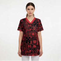Dark Samoa Manuia Le Kerisimasi Scrub Top Pacific Patchwork Xmas Vibes LT9 - Polynesian Pride