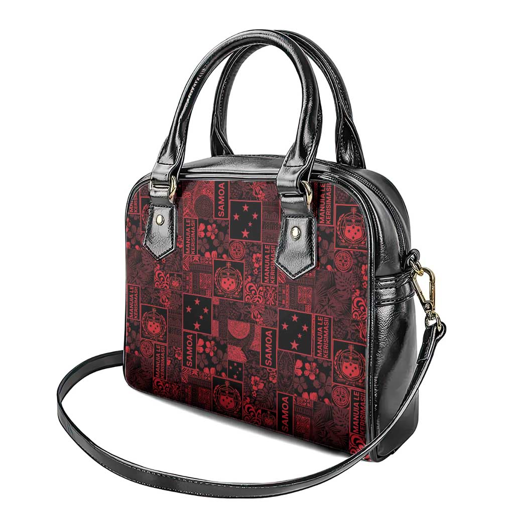 Dark Samoa Manuia Le Kerisimasi Shoulder Handbag Pacific Patchwork Xmas Vibes - Polynesian Pride