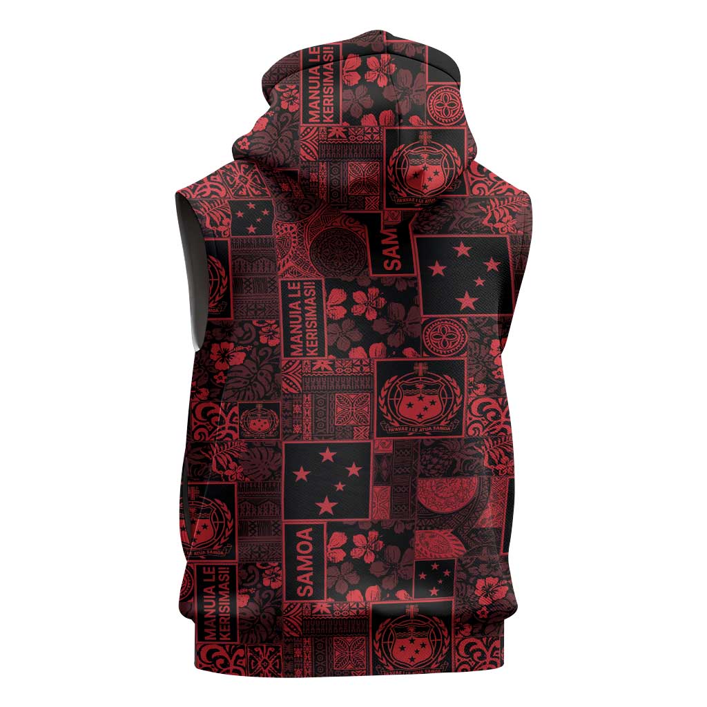 Dark Samoa Manuia Le Kerisimasi Sleeveless Hoodie Pacific Patchwork Xmas Vibes LT9 - Polynesian Pride