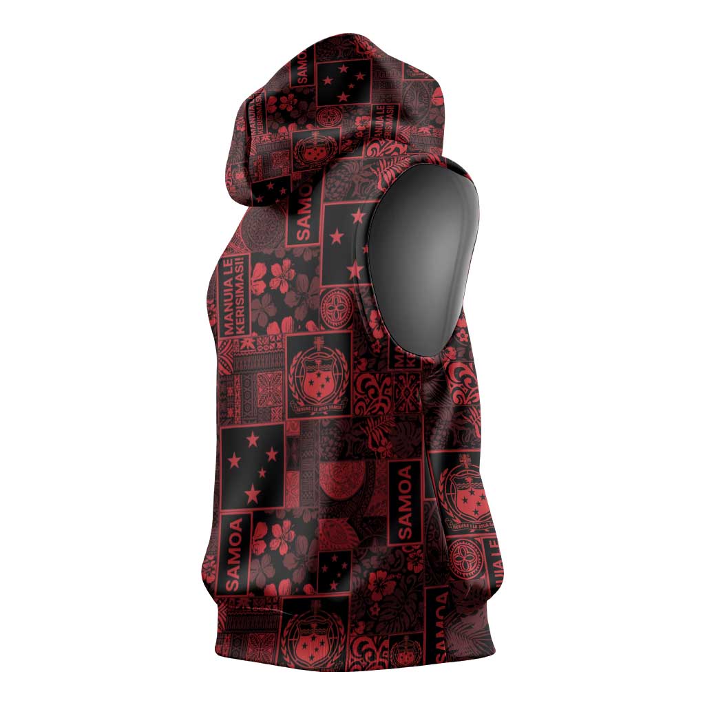 Dark Samoa Manuia Le Kerisimasi Sleeveless Hoodie Pacific Patchwork Xmas Vibes LT9 - Polynesian Pride