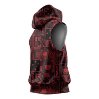 Dark Samoa Manuia Le Kerisimasi Sleeveless Hoodie Pacific Patchwork Xmas Vibes LT9 - Polynesian Pride
