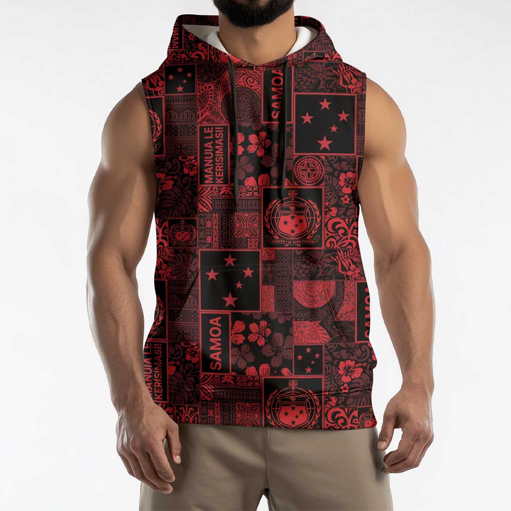 Dark Samoa Manuia Le Kerisimasi Sleeveless Hoodie Pacific Patchwork Xmas Vibes LT9 - Polynesian Pride