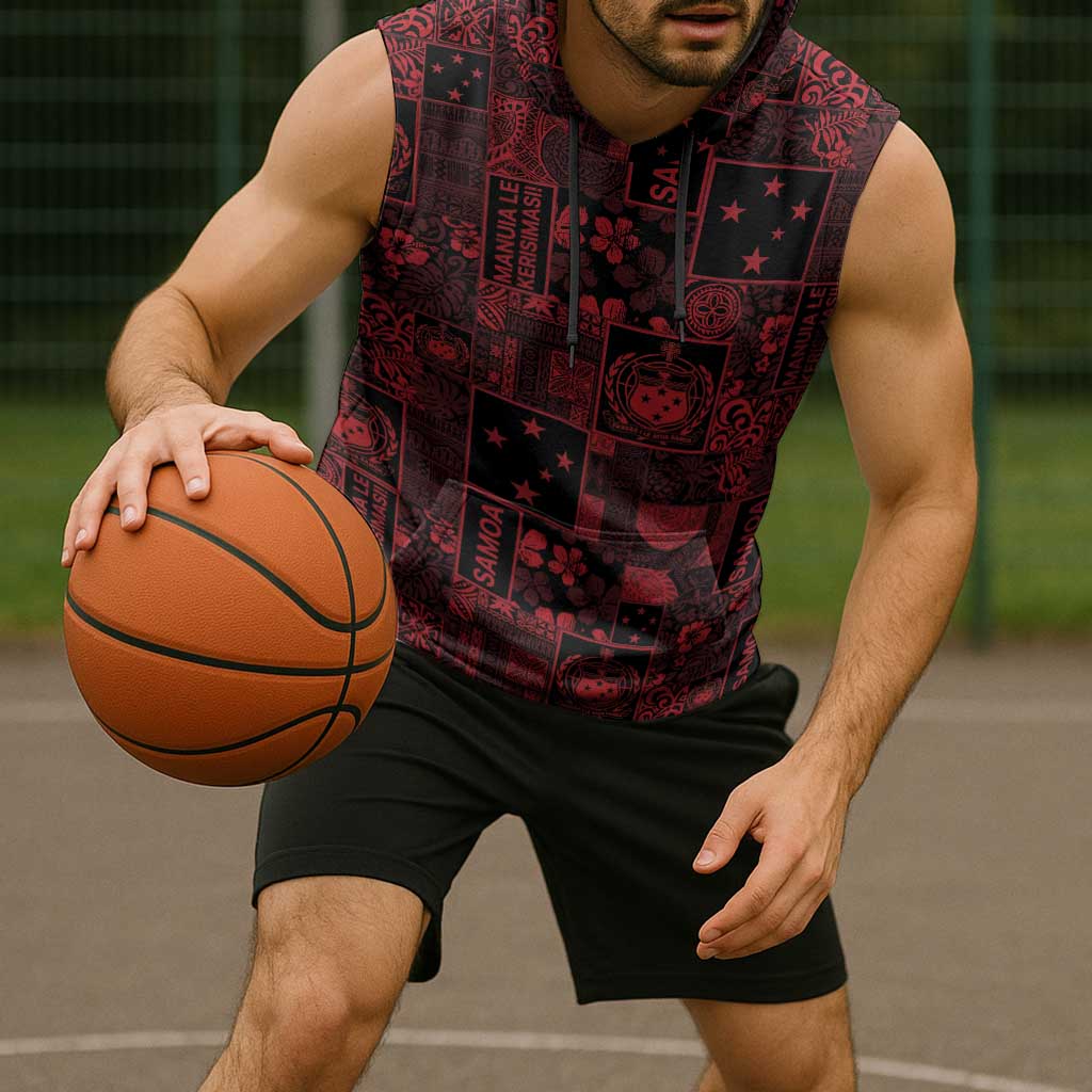 Dark Samoa Manuia Le Kerisimasi Sleeveless Hoodie Pacific Patchwork Xmas Vibes LT9 - Polynesian Pride