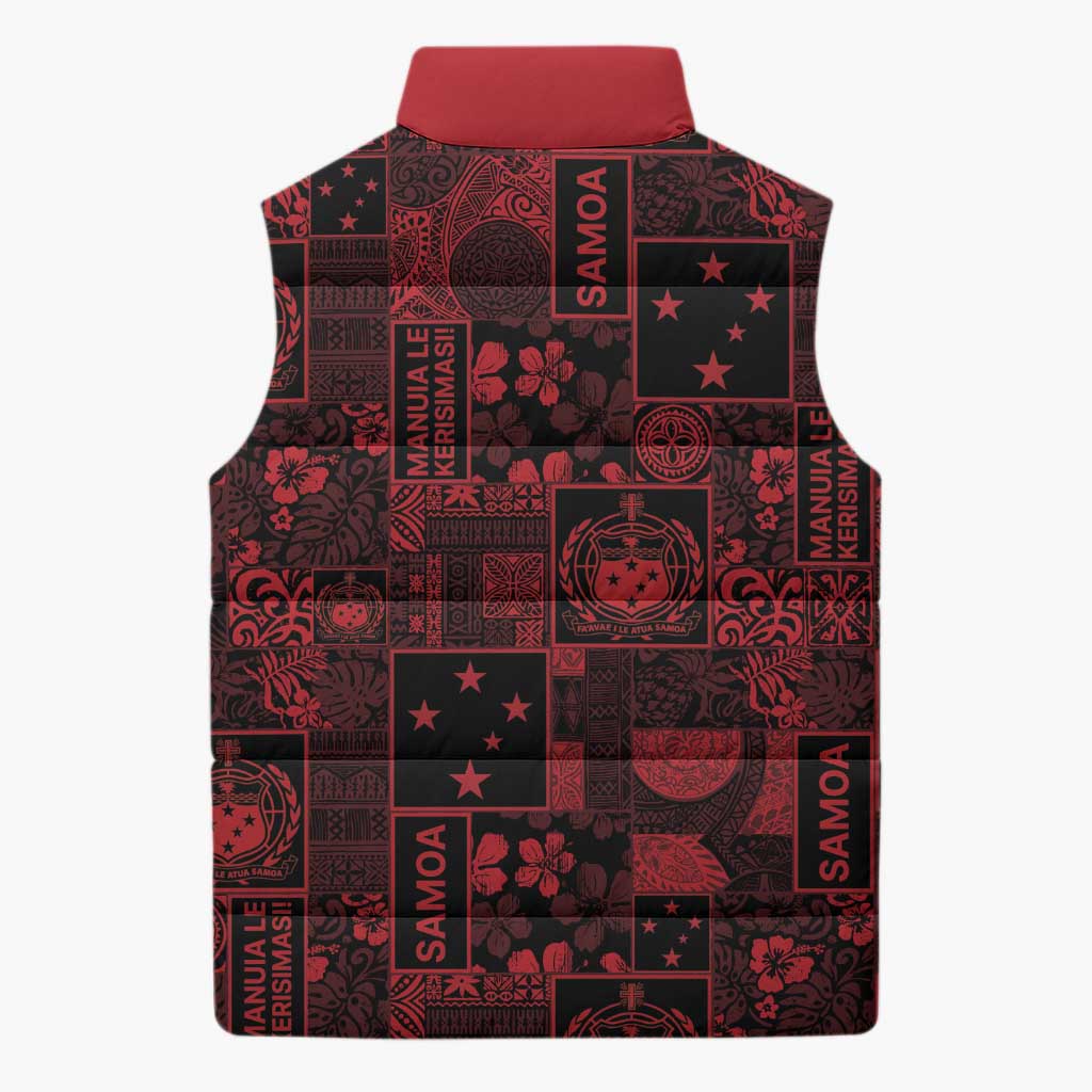 Dark Samoa Manuia Le Kerisimasi Sleeveless Puffer Jacket Pacific Patchwork Xmas Vibes LT9 - Polynesian Pride